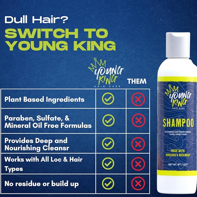 YOUNG KING HAIR CARE Kids Shampoo For Boys | Cleanse and Hydrate Natural Curls | Plant-Based and Harm-Free (4 oz)