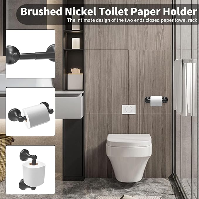 Newfun 8-Pieces 24" Bathroom Hardware Set, Bathroom Accessory Set, Includes 24" Adjustable Bath Towel Bar, Towel Rings Wall Mounted, Toilet Paper Holder, Robe Towel Hooks (Matte Black)