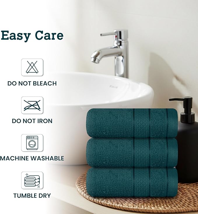 Casa Lino Face Towels & Body Wash Cloths for Showering - 100% Cotton Wash Cloths for Bathroom - Highly Absorbent & Quick Drying Washcloth Set - Cotton Washcloths 24 Pack (12" x 12") - (Teal)