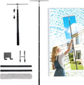 Window Squeegee with Extension Pole, 17.3″-60″ Telescopic Shower Squeegee for Glass Doors, Outdoor Window Cleaner Tool for Car Windshield Floor Tile Wall