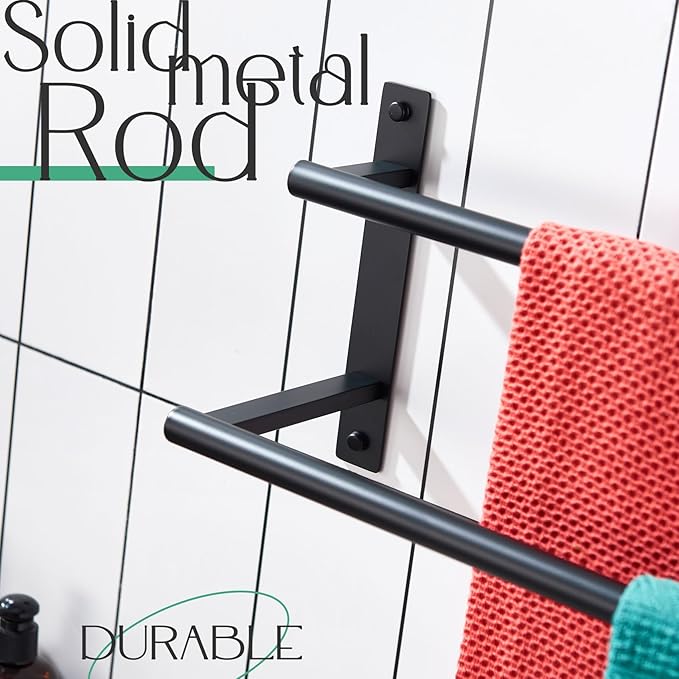 KOKOSIRI 16 Inch Double Towel Bar Bath Towel Racks Bathroom Towel Holder Towel Storage Towel Shelf Wall Mounted Stainless Steel Matte Black B5010BK-L16