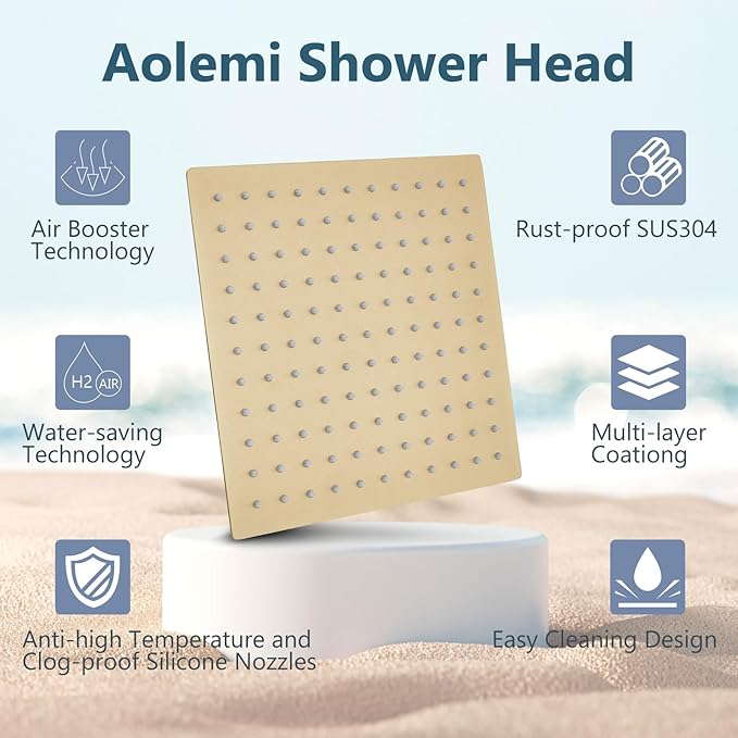 Aolemi Shower System with Rainfall Shower Head and Handheld Wall Mount,High Pressure Shower Faucet Set Fixture Combo with 2 in 1 Handheld Spray Rough-in Valve,12 Inch Shower Head Brushed Gold