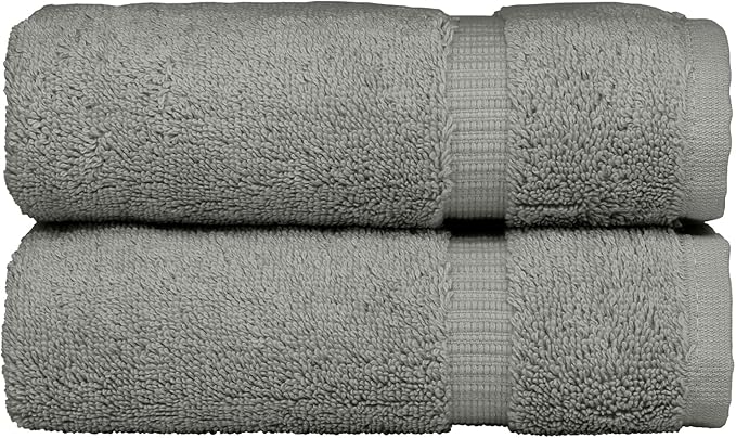 Monogrammed Hand Towel, Personalized Initial Gift, Extra Absorbent 100% Turkish Cotton - Soft Terry Finish - Set of 2 - Silver Block Initial H - Embroidered on Grey Towels