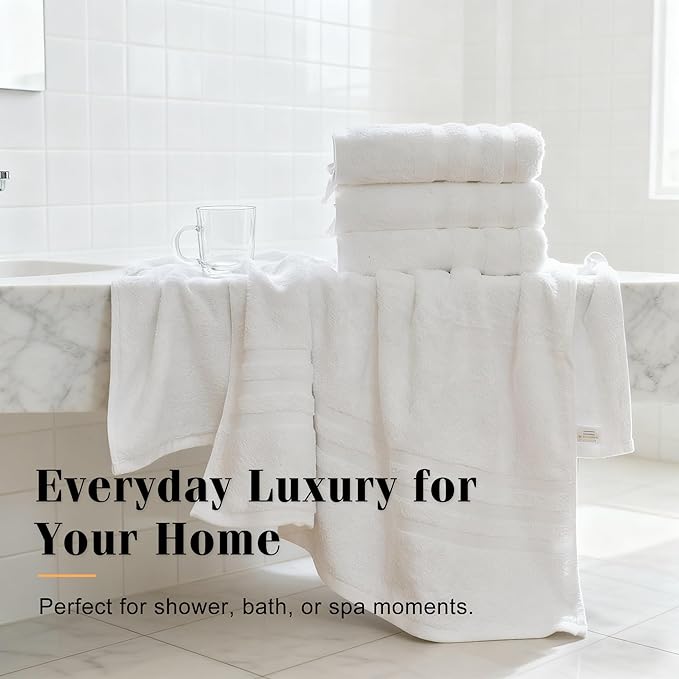 Bath Towel Set 4 Pack – 30×60 Large Cotton Towels, Soft, Thick & Highly Absorbent Bathroom Towels for Home, Spa, Gym (White, 30×60)