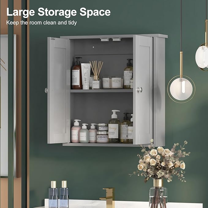 Bathroom Wall Cabinet,Medicine Cabinets for Bathroom Cabinet Wall Mounted,Medicine Cabinet Over Toilet,Surface Mount Medicine Cabinet for Laundry Room,Kitchen,Grey,22x23