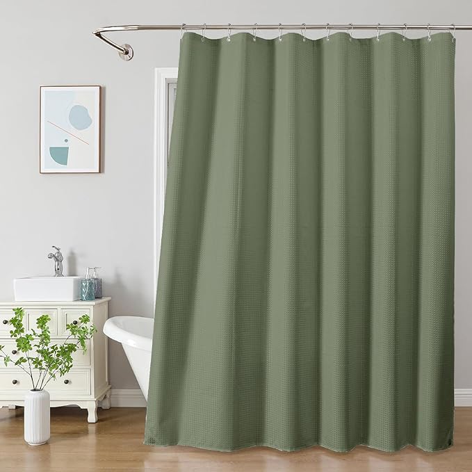 2-in-1 Waterproof Fabric Shower Curtain - No Separate Liner Needed, Hotel-Style Waffle Weave, Effortless Cleaning & Washable Bathroom Shower Curtain Set,72Wx78H,SageGreen