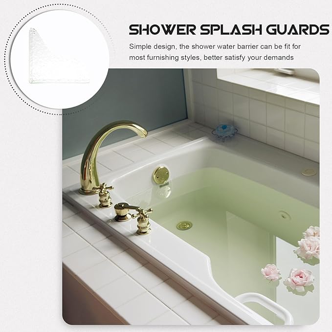 2pcs Acrylic Shower Splash Guards Floor Water Barrier Tub Corner Protector Splash Blocker for Walk-in Shower and Bathtub Easy Installation