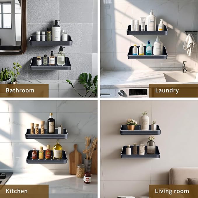 Luxury Shower Caddy, Rustproof Metal Large Capacity Bathroom Shelves for Storage, Adhesive or Drill Mounting for Kitchen Holder & Organizer (2 Pack)