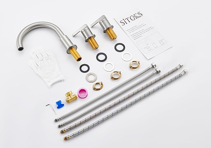 SITGES Brushed Nickel High-Arc Bathtub Faucet,Solid Brass,2-Handle Deck Mount Tub Faucet,3-Hole Roman Bath Tub Faucet Set with Valve