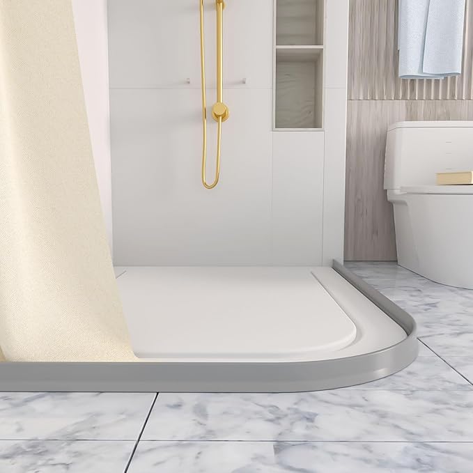 Raycity 3" High Shower Threshold Water Dam 118 IN Collapsible Shower Water Splash Guard for Curbless Shower Threshold Barrier Water Stopper for Wet and Dry Separation Bathroom and Kitchen (Grey)