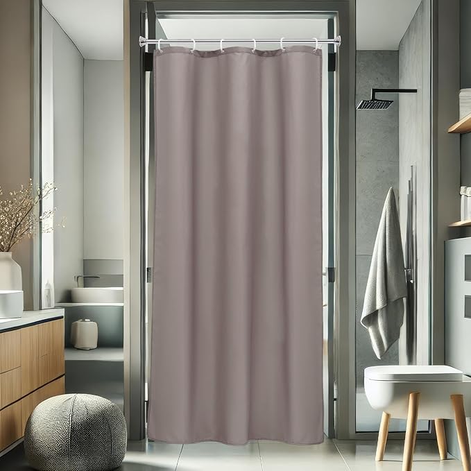 AooHome Stall Size 36x72 Inch Shower Curtain Liner, Half Size Solid Shower Curtain with Hooks, Weighted Hem, Waterproof, Chocolate