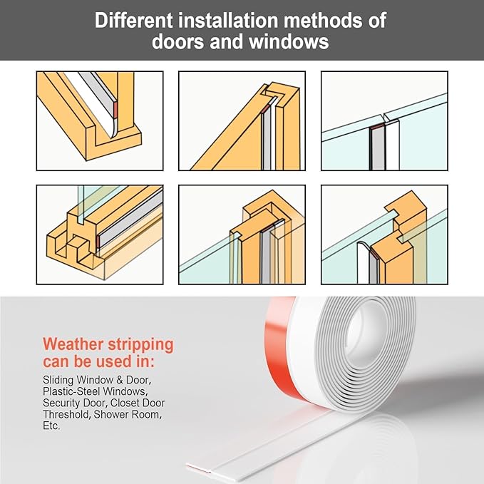 Door Seal Strip for Door Frame, 36ft Silicone Shower Glass Door Seal Strip, Door Gap Filler Bottom & Side Sealing Strip, 2 Inch Wide