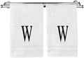 Monogrammed Hand Towel, Personalized Initial Gift, Extra Absorbent 100% Turkish Cotton - Soft Terry Finish - Set of 2 - Black Block Initial W - Embroidered on White Towels