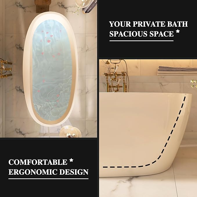 67" Acrylic Free-standing Bathtubs for Bathroom, Soaking Tub, Stand Alone Tub, UPC Certified Slotted Overflow and Pop-up Drain, Tap Deck Bathtub