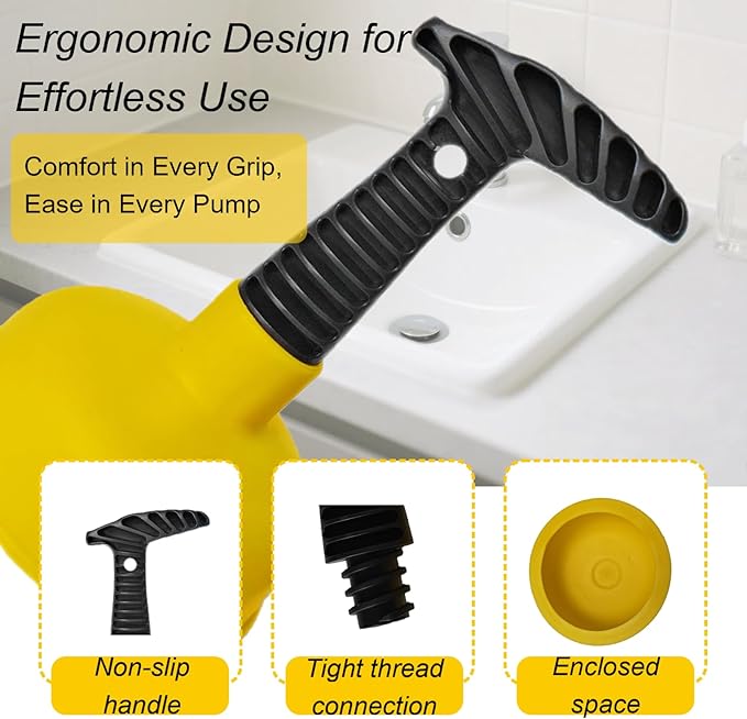 Mini Sink Plunger with Short Handle, Drain Clog Remover Plungers for Bathroom Kitchen Toilet Shower Tub, Powerful Suction, Compact Design, Yellow