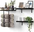 Towel Racks for Bathroom-Wall Mounted Floating Shelves for Wall Bathroom Bedroom Kitchen Living Room, Hanging Book Shelves Decor Bathroom Organizer, 16 inch Solid Wood, (Black, Set of 3, 16in)