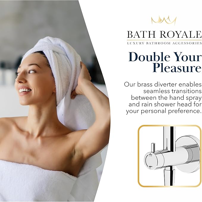 BATH ROYALE Rain Shower Head & Detachable Handheld Spray Combo, Easy Install & 3 Spray Modes, Matte Black