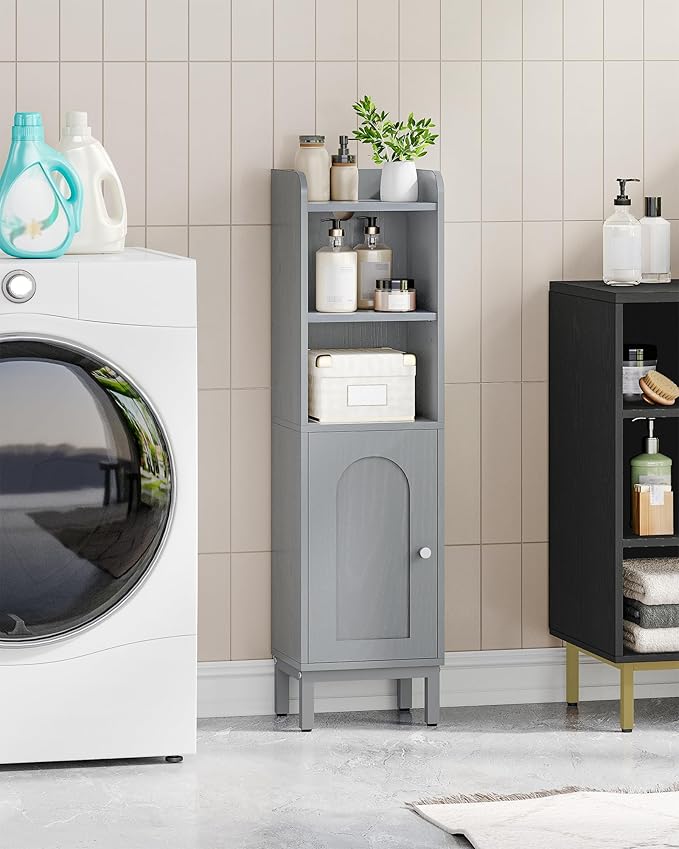 Bathroom Storage Cabinet, Small Corner Floor Cabinet with Door and Shelves, Narrow Toilet Paper Holder, Bathroom Organizer with Adjustable Shelf, for Small Spaces, Gray BC38221GR