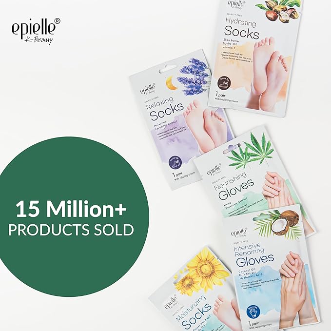Epielle Nourishing Foot Mask 6 Pairs, Repair and Soften with Hemp & Rosemary Extract, Deep Moisturizing Socks for Dry, Cracked Feet, Self Care Gifts for Women, Spa Kit, Stocking Stuffers