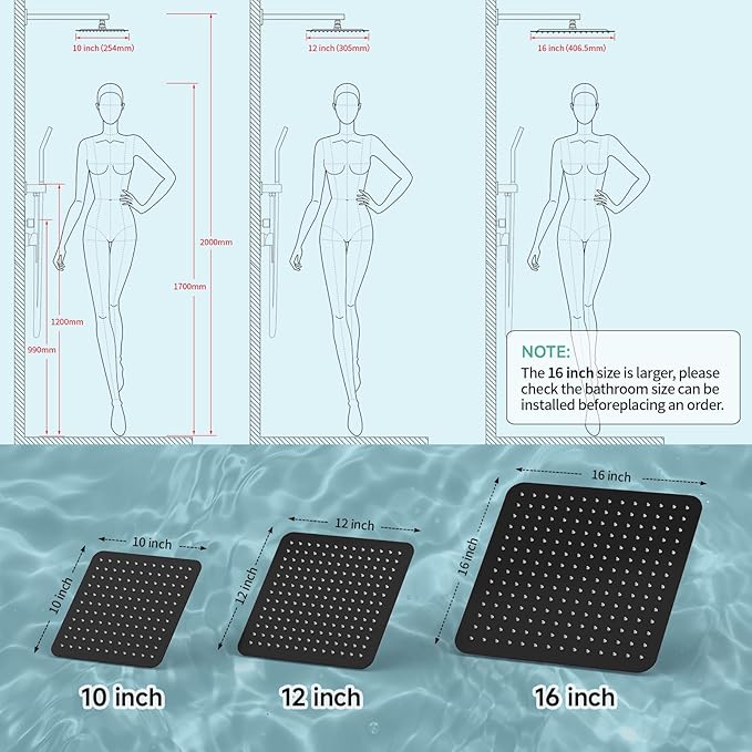 SR SUN RISE 10 Inch Rain Shower Head Matte Black 304 Stailess Steel High Pressure Rainfall Showerhead
