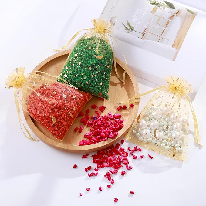Hopttreely 100 Pieces Moon Star Organza Bags, Mixed Color 4x4.72(10X12CM) Satin Drawstring Organza Pouch Wedding Party Favor Gift Bag Jewelry Watch Bags