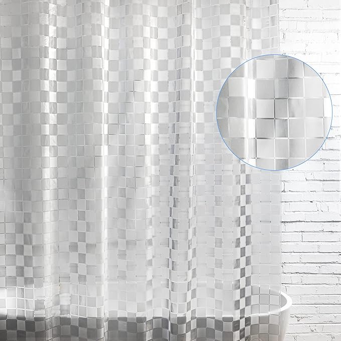 WELTRXE EVA Shower Curtain Liner 72x72 Inch 8G Heavy Duty Clear Shower Liner with Design, Plastic Shower Curtains for Bathroom Bathtub, Shower Stall, 3D Frosted Square Pattern, 3 Magnets