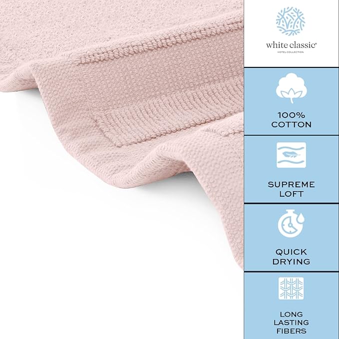 White Classic Luxury Bath Mat Floor Towel Set - Absorbent Cotton Hotel Spa Shower/Bathtub Mats [Not a Bathroom Rug] 22"x34" | 2 Pack | Pink