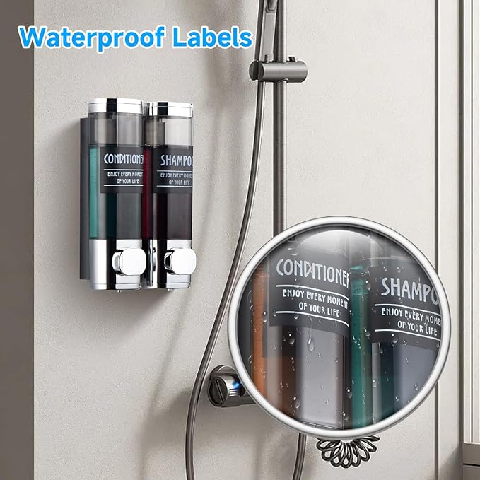 Shampoo and Conditioner Dispenser,GlintGath Shower Dispenser 2 Chamber No Drill Shampoo Dispenser for Shower Wall Mounted Shower Soap Dispenser for Bathroom Hotel,2 * 300ML,Chrome