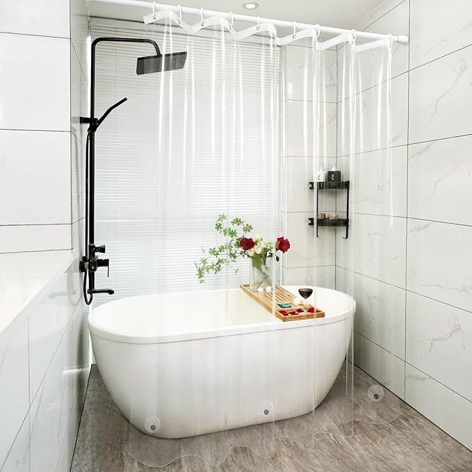 Clear Stall Shower Curtain Liner with 3 Large Magnets, 54 x 72 Inch Bpa-Free PEVA 8G Plastic Shower Liner Weighted, Waterproof Transparent Bathroom Shower Curtain Inner Liner