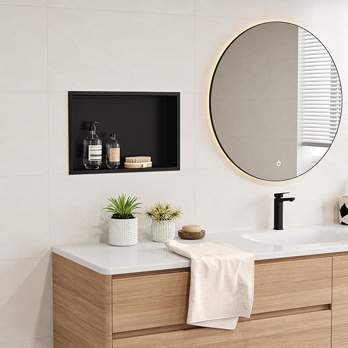 Neodrain Shower Niche, Insert Storage Shower Shelf (Outside Size 19.1”X13.1“)(Inner Size 18"X12"), Stainless Steel Wall Niche No Tiled Recessed Shelf for Storage, Matte Black
