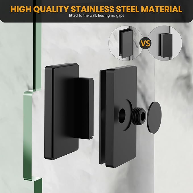 Bathtub Shower Glass Door 34 * 58 Inch, Bathroom Frameless Fixed Shower Door with 3PCS Clamps, 1/4"(6MM) Thick Clear Tempered Glass Door with Round Corner, Matte Black