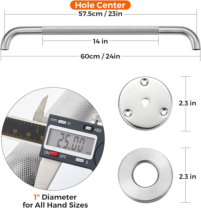Grab Bars for Shower, 1 Pack 24-Inch Anti Slip Shower Handles for Elderly, Safety Shower Grab Bar, Stainless Steel Handicap Grab Bars for Bathroom,Toilet (Brushed Nickel, 1" Diameter)