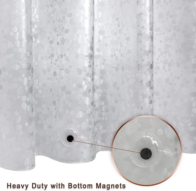 Bostofy Waterproof Shower Curtain Liner 8G EVA Thick Shower Curtain with Heavy Duty 3 Bottom Magnets, Shower Liner for Shower Stall, Bathtubs, 3D Pebble Pattern, 72 x 72,12 Hooks