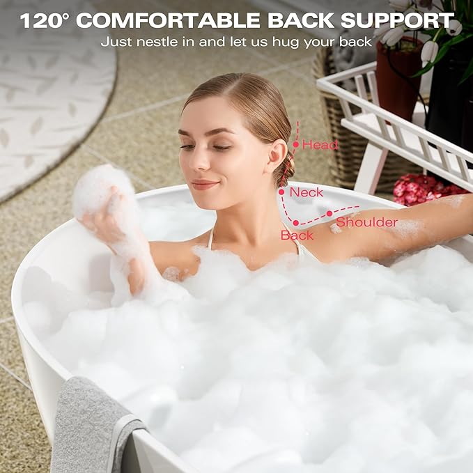 Abruzzo 63" Freestanding Bathtub Solid Surface - Oval Stone Resin Soaking Tub with Overflow & Pop-Up Drain, cUPC Certified Matte White, Heavy Duty for Modern Bathroom