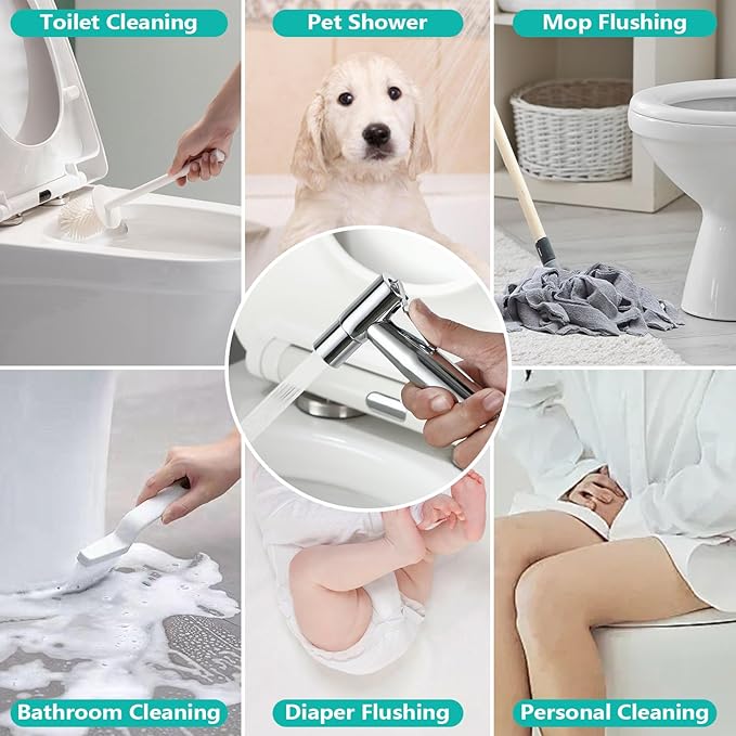 BARROCK Chrome Handheld Bidet Sprayer for Toilet,Stainless Steel Baby Cloth Diaper Jet Spray Kit,Bathroom Toilet Bidet Attachment Set with Adjustable Water Pressure for Bathing Pets and Feminine Wash