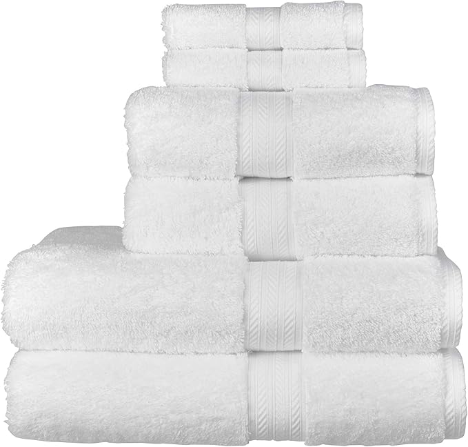 Christy Renaissance 6 Piece Towel Set | White | 100% Egyptian Cotton | Luxuriously Soft and Super Absorbent | 675 GSM | 2 Bath Towels 2 Hand Towels 2 Face Cloths