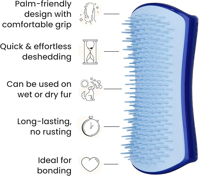 Pet Teezer De-Shedding Dog Brush by Tangle Teezer, Dog Grooming Tool for Short Haired Breeds and Wet or Dry Fur, Small, Navy & Sky Blue