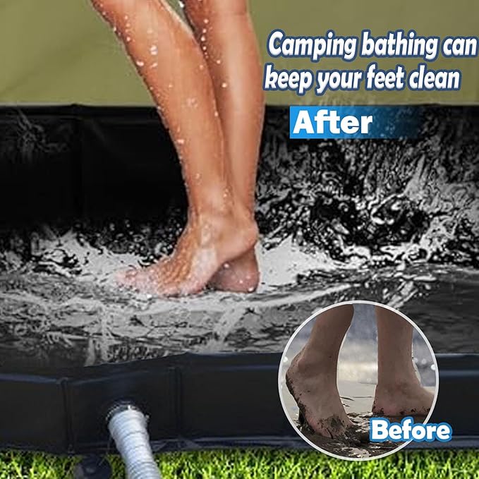 Upgraded Portable Shower Pan, 41" x 41" x 5" Foldable RV Shower Pan with Drain Hose & Pouch, Outdoor Shower Floor Camping Shower Base to Keep Feet Clean for Outdoor, Indoor, Camping, Beach