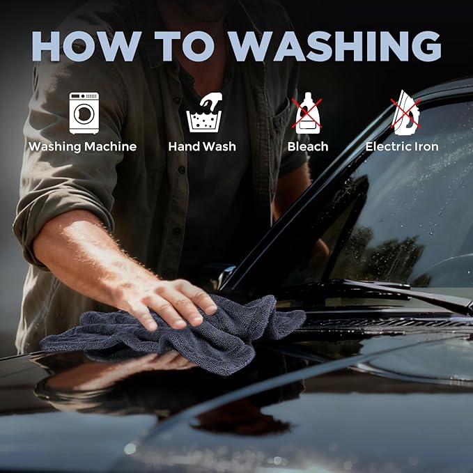 2-Pack 1200GSM Microfiber Car Drying Towels, Extra Large Twisted-Loop Absorbent Drying Towel for Cars and Trucks, Without Streaks, Scratches, or Water Spots (35"x 24")