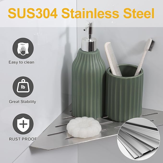 Recessed Corner Shower Shelf, 10" SUS304 Stainless Steel, Heavy Duty Shower Shelf, Grout in Bathroom Shelves for Tile Walls (2 Pack, Rectangle-Brushed)