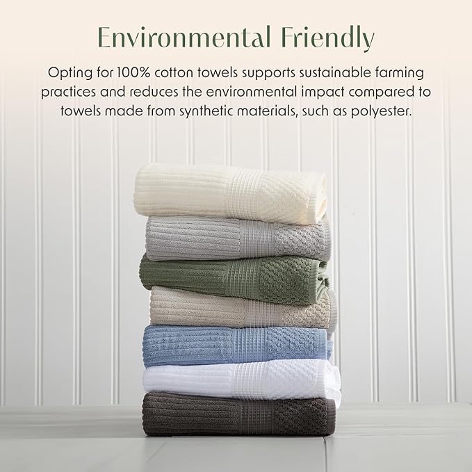 Springtree Home 100% Cotton Bath Towel Set of 4 | Super Soft & Absorbent with Quick-Dry Fibers | 4 Bath Towels | Textured and Durable Cotton | Krista Collection (Cream)