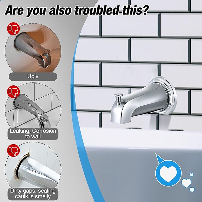 Dreyoo Metal Tub Spout Cover Ring, Bathtub Spout Trim Plate Ring with 1 Pcs Foam Gasket, 1-1/2 Inch ID and 3-5/8 Inch OD(Chrome)