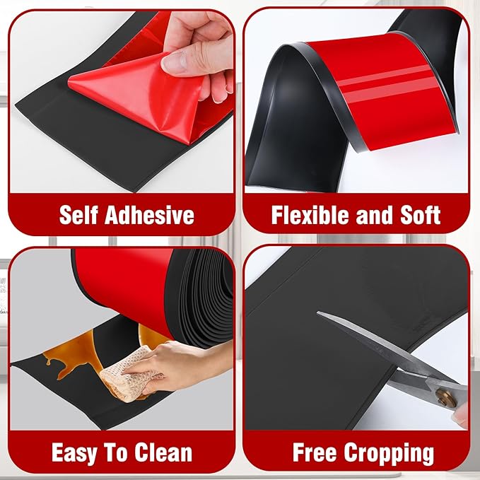 Vinyl Baseboard Molding Trim 6 Inch x 40 Feet Peel and Stick Baseboard Trim Flexible PVC Cove Base Moulding Self-Adhesive Trim for Garage Bathroom Cabinet Floor Walls, Black