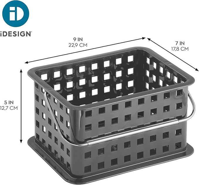 iDesign Stackable Shower Basket with Handle for Dorm or Bathroom - Set of 3 - Gray - Made in USA