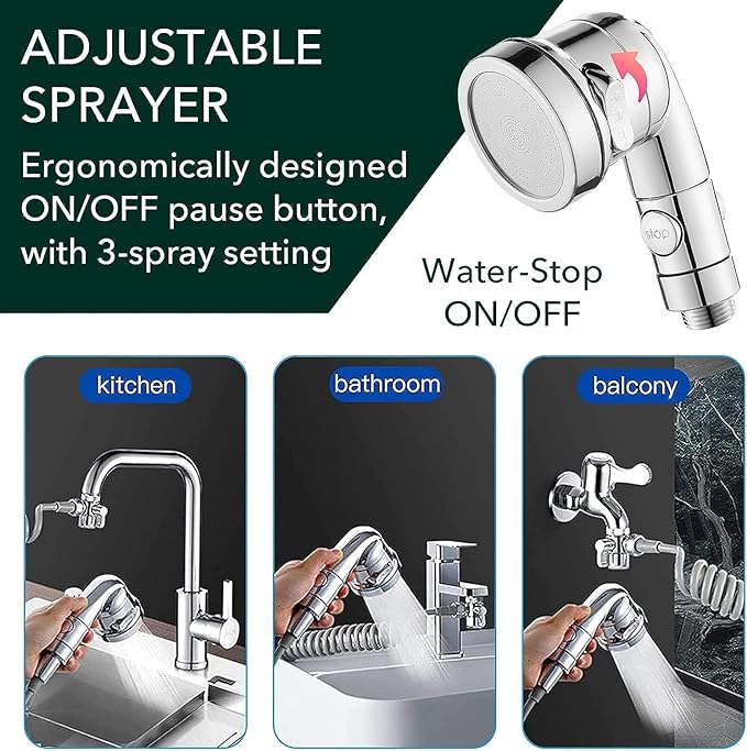 Sink Faucet Sprayer Attachment Set, Kitchen Bathroom Pet Bathing Shower Head with 9.8ft Hose and G1/2 / M22 / M24 / M26 / M28 Faucet Adapters, Hair Washing, Dog Shower