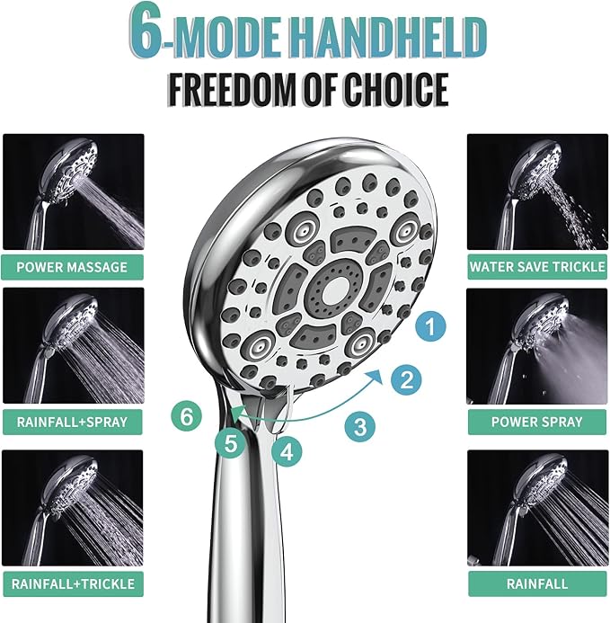 SR SUN RISE 12 Inch Shower System, Slide Bar Shower Faucets Sets Complete Round Shower Heads and 6-Spray Handheld Combo, Wall Mounted Dual Shower Set Included Valve and Trim Kit, Polished Chrome