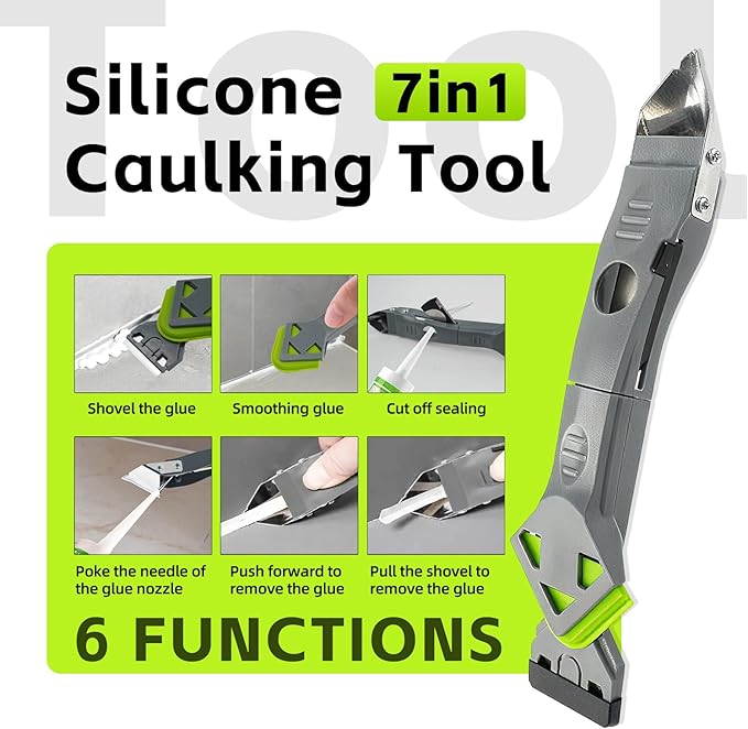 7 in 1 Upgraded Silicone Caulking Tool Kit; Multifunctional Caulk Removal Tools Set,Professional Caulk Scraper Tool for Sealant,Grout and Silicone Smoothing,Silicone Remover for Home Renovation