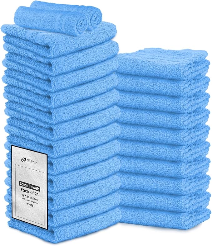 Hand Towels (Pack of 24) Light Blue Economy Salon Towels - 100% Cotton Spa Towel– 16 x 27 Inches Highly Absorbable, Facial, Gym, Hair Towels Face Towels Bulk