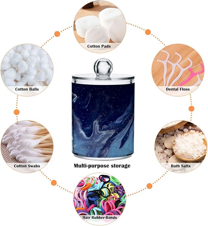 MNSRUU 4 Pack Qtip Holder Organizer Dispenser Beautiful Navy Blue Marble Bathroom Containers Bathroom Vanity Storage Canister Apothecary Jars for Cotton Swabs/Pads/Floss