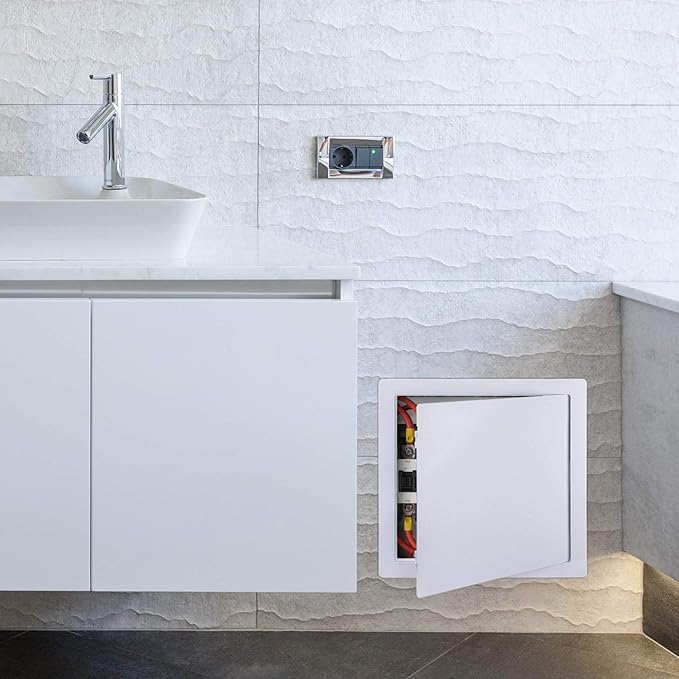 Plastic Wall & Ceiling Access Panel, 14 x 14 Inch, Reinforced Hinged, Removable, White